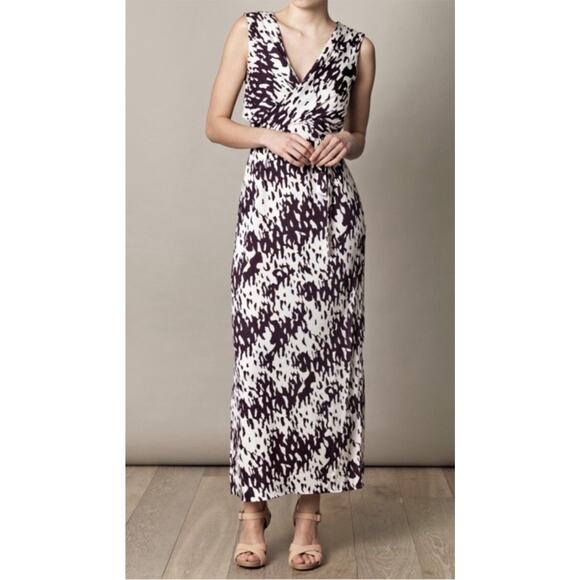 Diane von Furstenberg DVF Nalan Silk Wrap Maxi Dress •2• Purple White Abstract - Picture 2 of 15